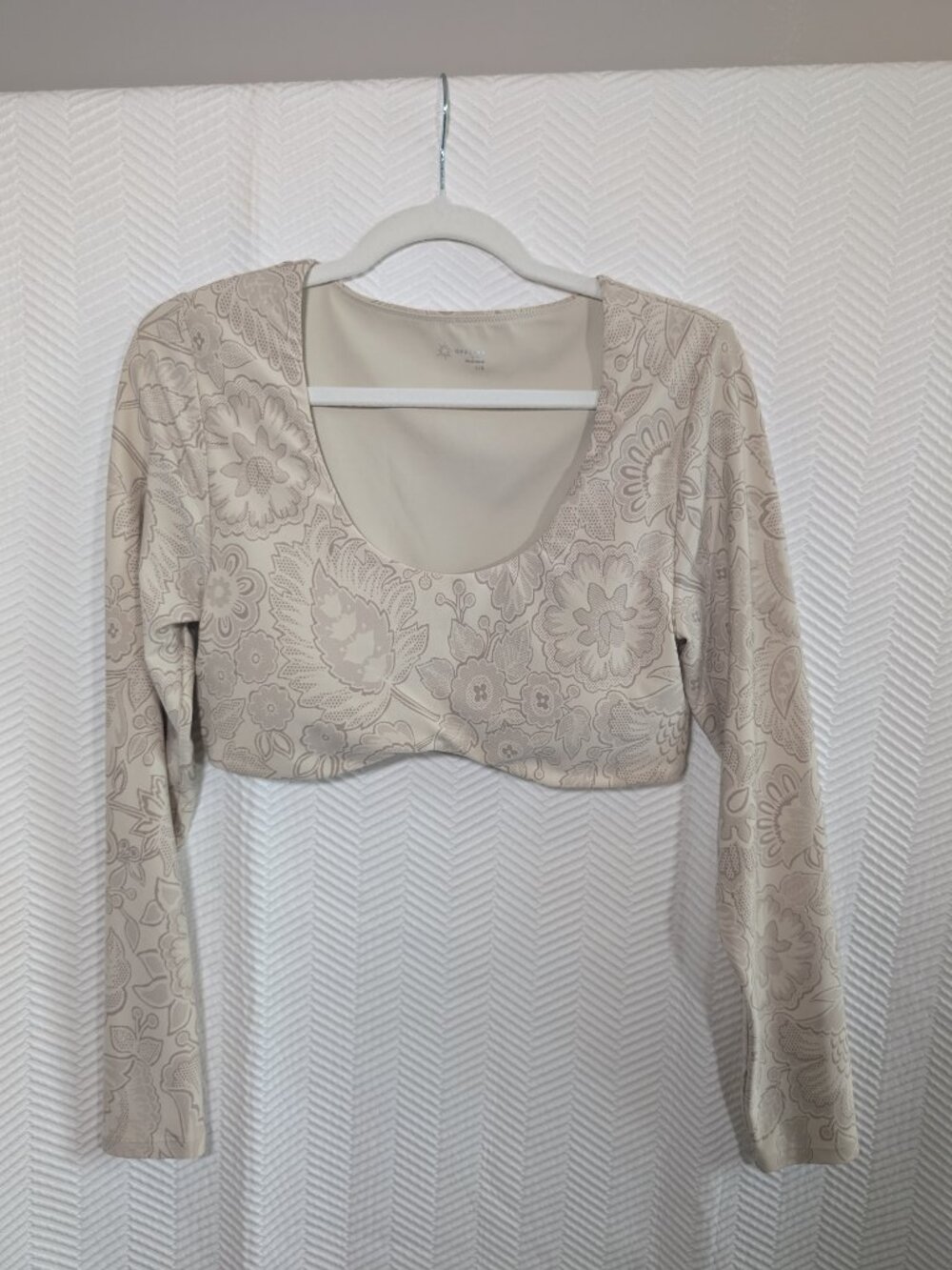 OFFLINE By Aerie Real Me Super Cropped Long Sleeve Bra Top Beige Floral Large